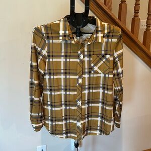 Women’s button up shirt size small cream navy and goldish brown. Never w…